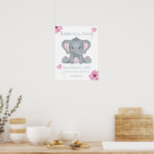 Personalisierter Geburtsstat Baby Elephant Pink Gr Poster (Küche)