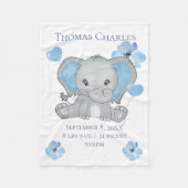Personalisierter Geburtsstat Elephant Blue Gray Ba Fleecedecke (Vorderseite)