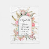 Personalisierter Geburtsstat Pink Floral Boho Baby Fleecedecke (Vorderseite)