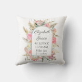 Personalisierter Geburtsstat Pink Floral Boho Baby Kissen (Rückseite)