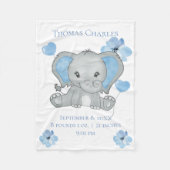 Personalisierter Geburtsstats Baby Elephant Blue G Fleecedecke (Vorderseite)