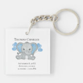 Personalisierter Geburtsstats Baby Elephant Blue G Schlüsselanhänger (Rückseite)