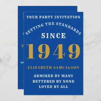 Personalisierter Geburtstag 1949 Name Blue Gold Ch Einladung