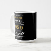 Personalisierter Geburtstag 1950 Legendary Black G Kaffeetasse (Vorderseite Links)