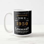 Personalisierter Geburtstag 1950 Legendary Black G Kaffeetasse (Links)