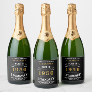 Personalisierter Geburtstag 1950 Legendary Black G Schaumweinetikett