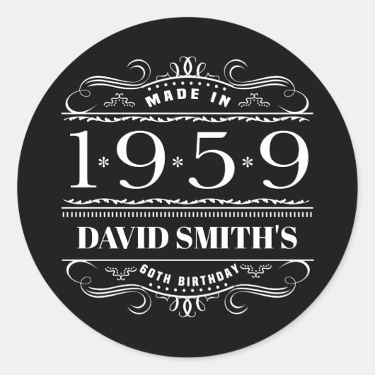 Personalisierter Geburtstag 1959 für Männer Runder Aufkleber (Vorderseite)