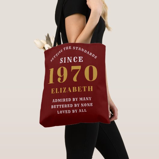 Personalisierter Geburtstag 1970 Name Burgund hinz Tasche (Von Nahem)