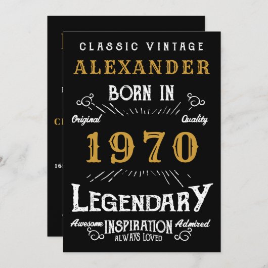 Personalisierter Geburtstag 1970 Name Legendary hi Einladung (Vorne/Hinten)
