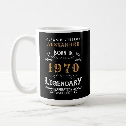 Personalisierter Geburtstag 1970 Name Legendary hi Kaffeetasse (Links)