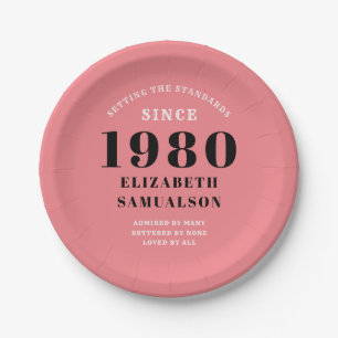 Personalisierter Geburtstag 1980 Rosa-Standard Pappteller