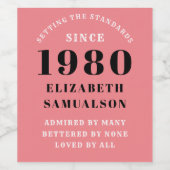 Personalisierter Geburtstag 1980 Rosa-Standard Weinetikett (Einzelnes Label)