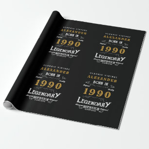 Personalisierter Geburtstag 1990 Name Legendary hi Geschenkpapier