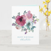 Personalisierter Geburtstag Aquamarin & Rose Plum Karte (Gelbe Blume)
