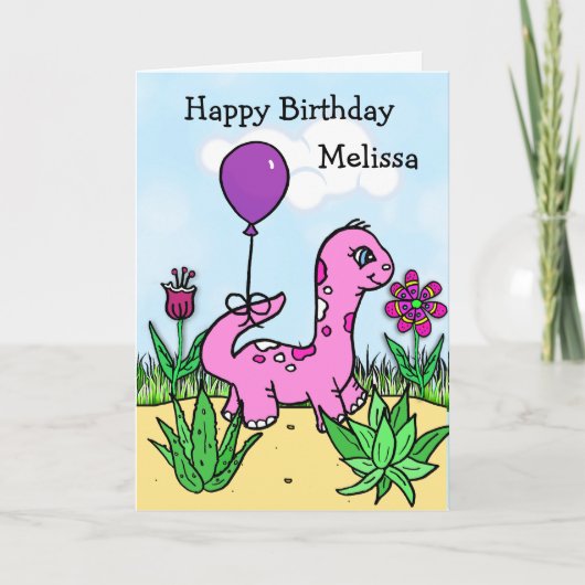 Personalisierter Geburtstag des Dinosauriers Girl Karte (Vorderseite)