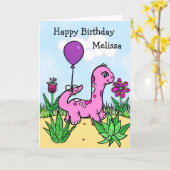 Personalisierter Geburtstag des Dinosauriers Girl Karte (Gelbe Blume)
