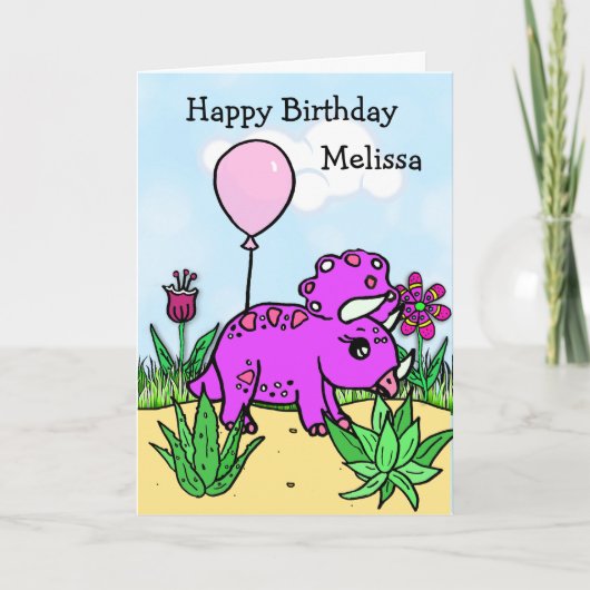 Personalisierter Geburtstag des Dinosauriers Girl Karte (Vorderseite)