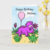 Personalisierter Geburtstag des Dinosauriers Girl Karte (Gelbe Blume)