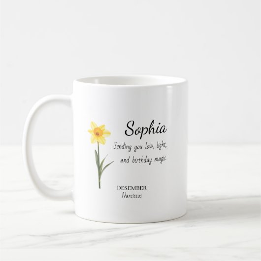 Personalisierter Geburtstag Dezember Narzisse Kaffeetasse (Links)