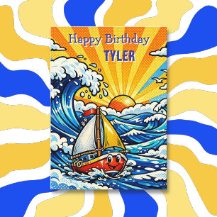 Personalisierter Geburtstag eines Jungen   Segelbo Karte