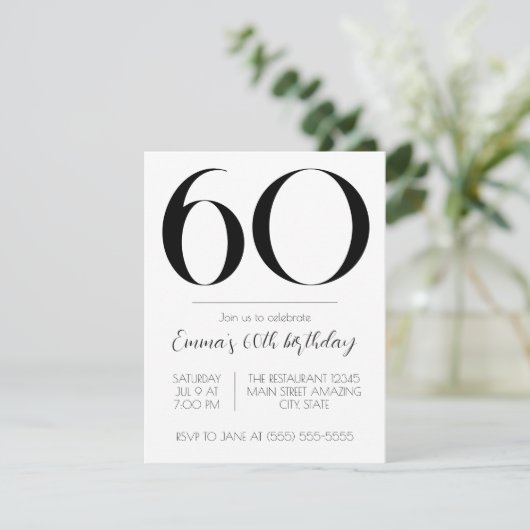 Personalisierter Geburtstag Einladung Schwarz/Weiß (Stehend Vorderseite)