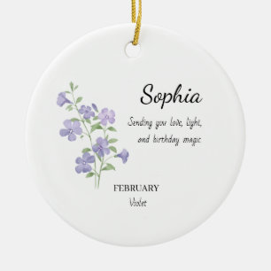 Personalisierter Geburtstag Februar Veilchen Keramik Ornament