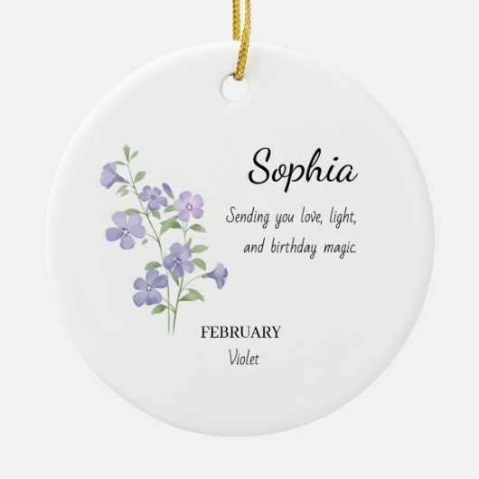 Personalisierter Geburtstag Februar Veilchen Keramik Ornament (Vorne)