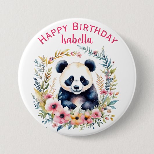 Personalisierter Geburtstag für Mädchen mit Panda Button (Vorderseite)
