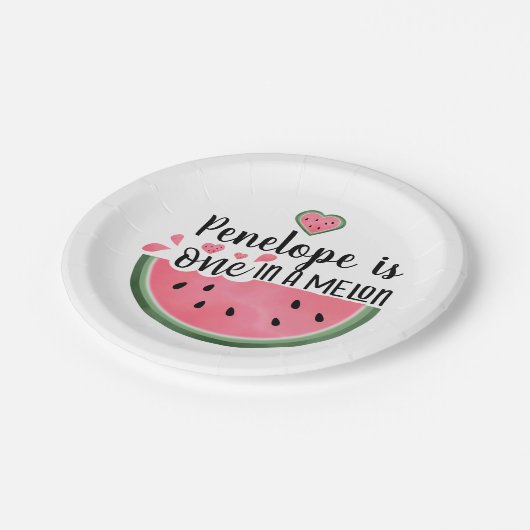 Personalisierter Geburtstag in Melon Pappteller (Schrägansicht)