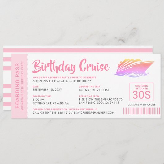Personalisierter Geburtstag Kreuzfahrt Boarding Pa (Vorne/Hinten)