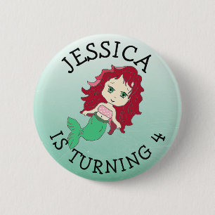 Personalisierter Geburtstag Mädchen Rote Haare Mee Button