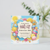 Personalisierter Geburtstag mit Bonbons Einladung (Stehend Vorderseite)