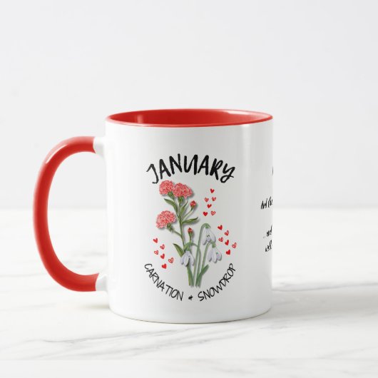 Personalisierter Geburtstag Monat Blume JANUAR Tasse (Links)