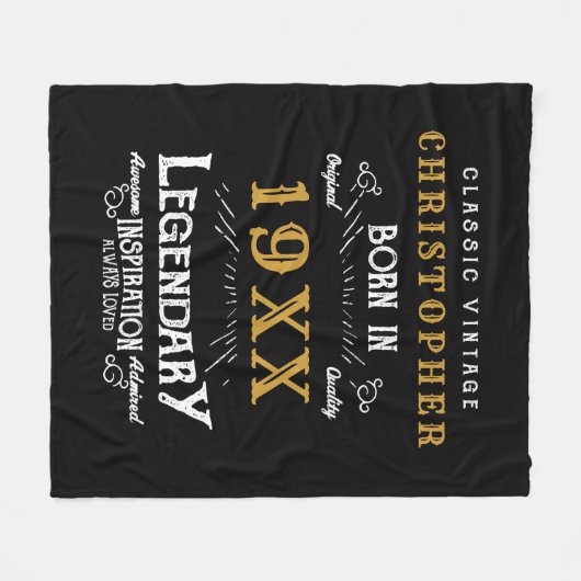 Personalisierter Geburtstag Monogram Legendary Vat Fleecedecke (Vorderseite (Horizontal))