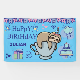 PERSONALISIERTER GEBURTSTAG NAME Niedliche SLOTH Banner