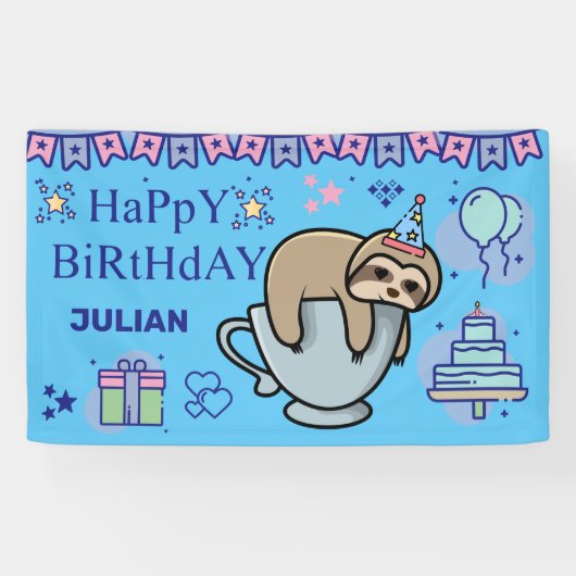 PERSONALISIERTER GEBURTSTAG NAME Niedliche SLOTH Banner (Horizontal)