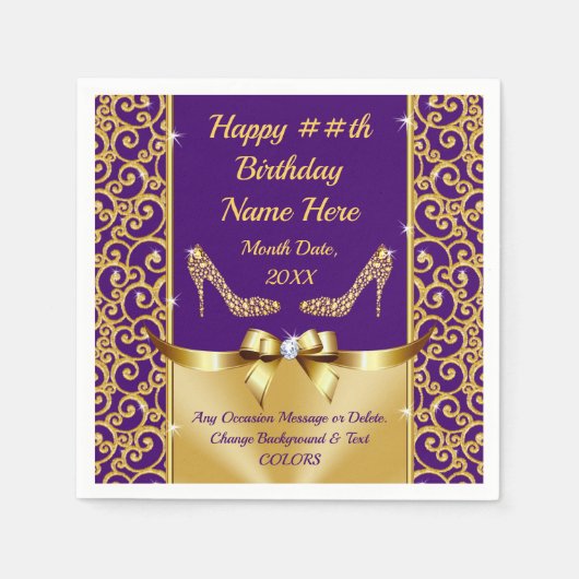 Personalisierter Geburtstag Napkins, FARBEN ändern Serviette (Vorderseite)