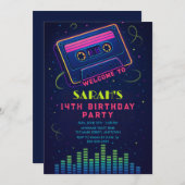 Personalisierter Geburtstag Neon Blue Flat Einladu Einladung (Vorne/Hinten)