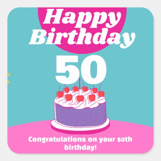 Personalisierter Geburtstag Quadratischer Aufkleber (Vorderseite)