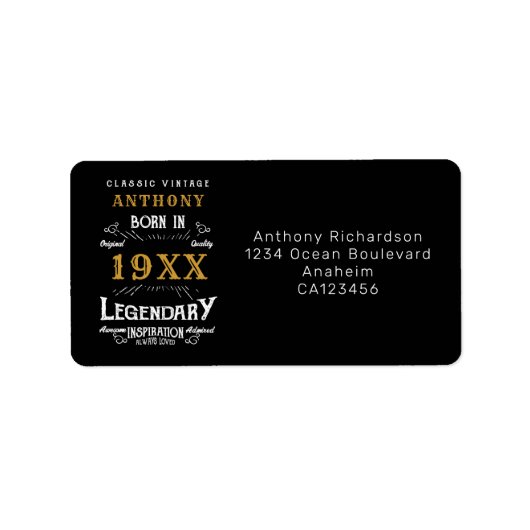 Personalisierter Geburtstag Retro-Vintager Monogra Adressaufkleber (Vorne)