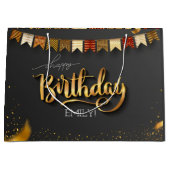 Personalisierter Geburtstag Schwarz und Goldstreif Große Geschenktüte (Vorderseite)