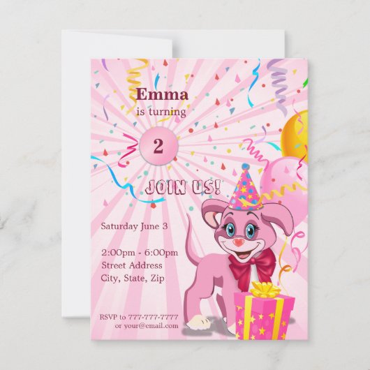 Personalisierter Geburtstag Welpe Cartoon Einladun Einladung (Vorderseite)