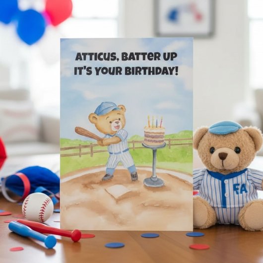 Personalisierter Geburtstags-Teddybär Baseball Karte
