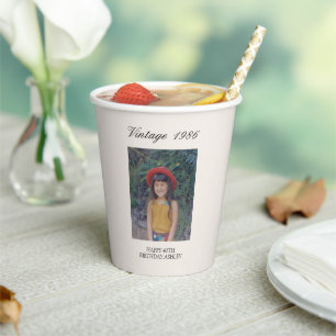 Personalisierter Geburtstagsfeier-Dekor Vintage-Fo Pappbecher