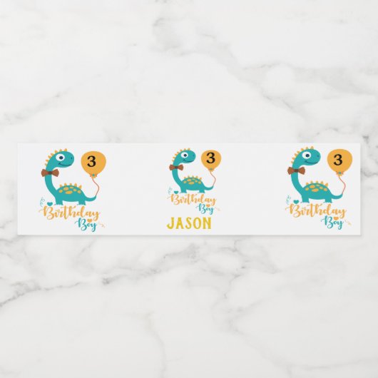Personalisierter Geburtstagsjunge Dinosaurier Wasserflaschenetikett (Einzelnes Label)