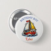 Personalisierter Geburtstagsjunge Pop-Art-Segelsch Button (Vorne & Hinten)
