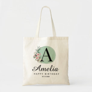 Personalisierter Geburtstagsmonogramm-Name und -Da Tragetasche