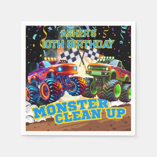 Personalisierter Geburtstagsmonster-Truck-Showdown Serviette (Vorderseite)