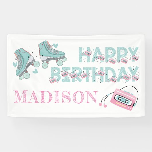 Personalisierter Geburtstagsroller Skaten Pastel Banner (Horizontal)