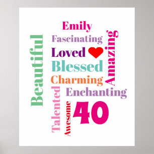 Personalisierter Geburtstagswort-Kunst-Druck Poster
